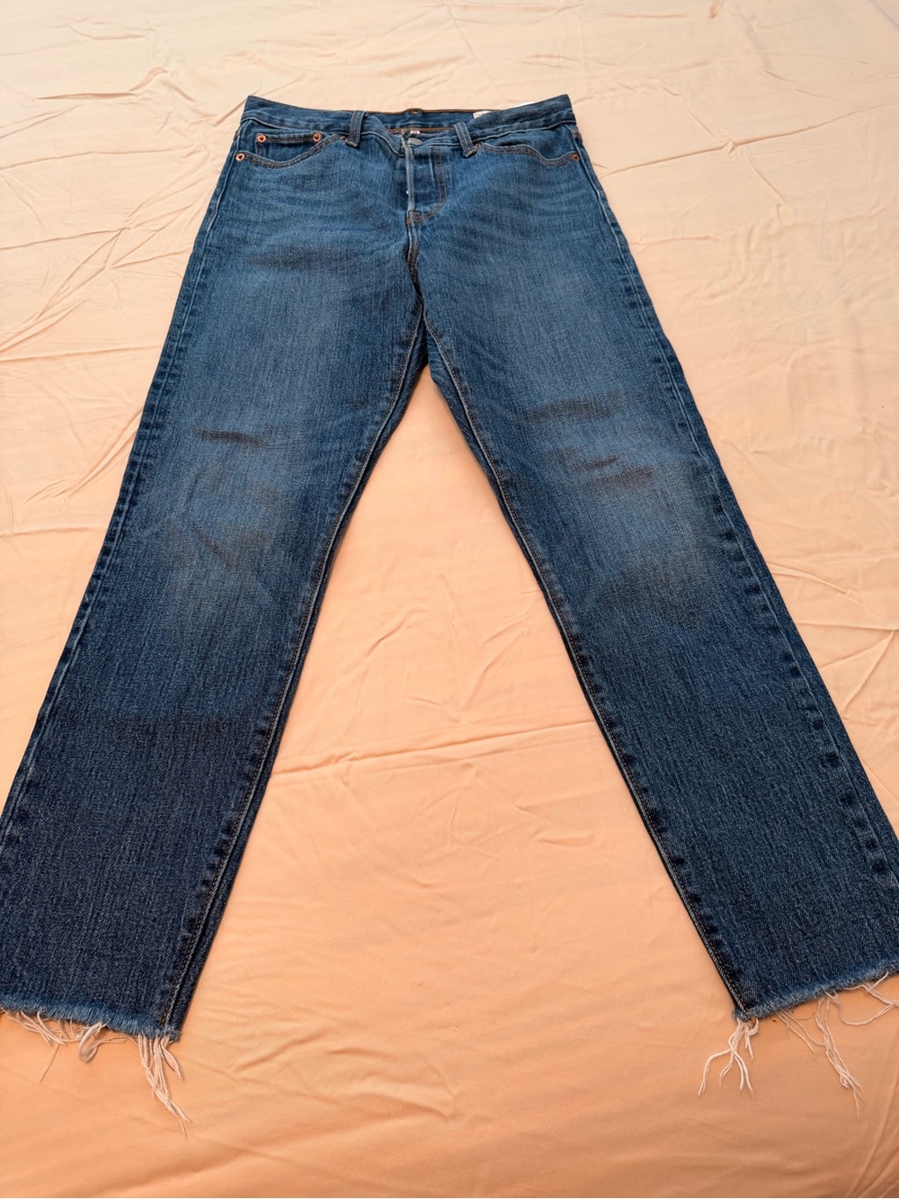 Levi's Women's Medium Blue Cone Denim Straight-Leg Jeans with Raw Hem